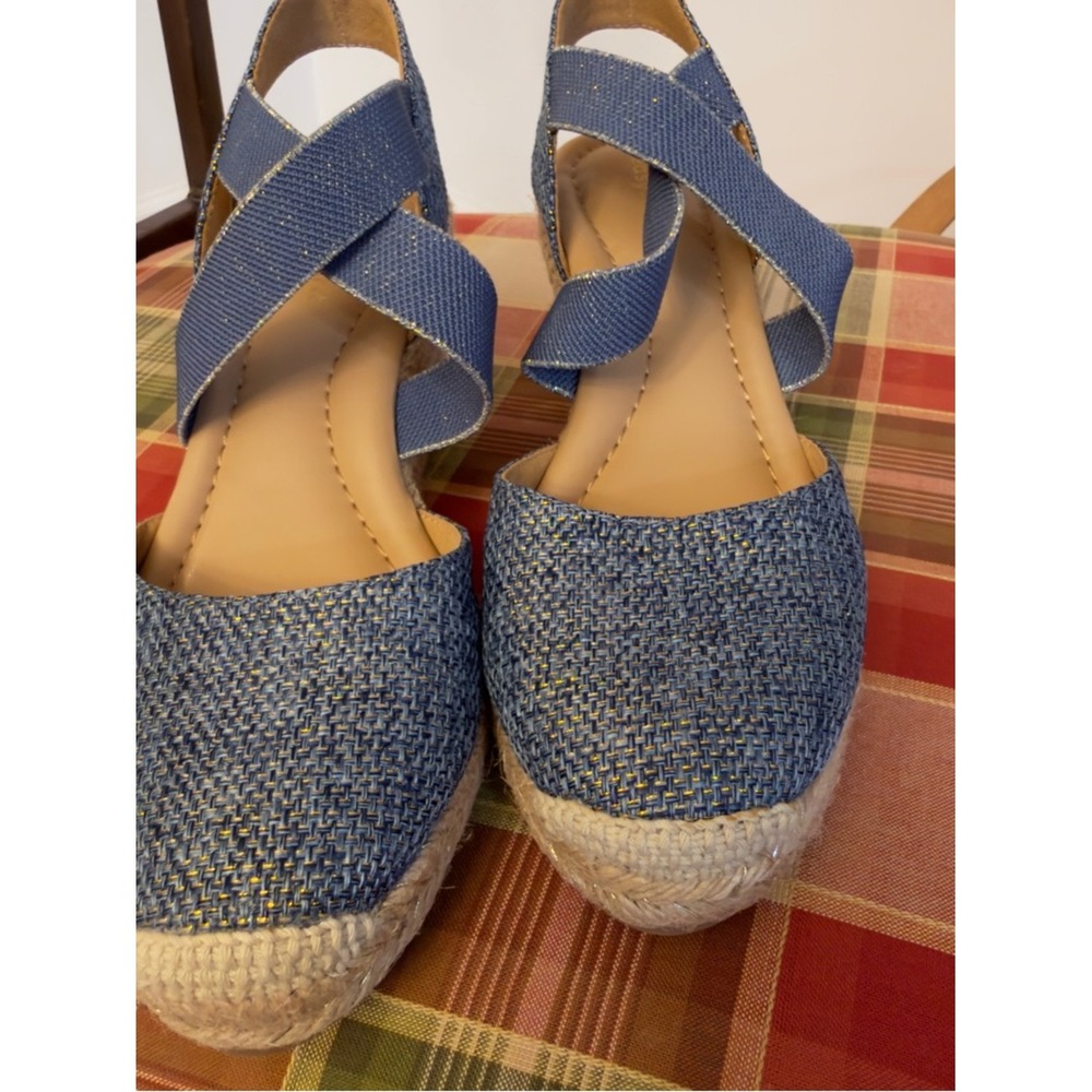 Easy Spirit Blue Espadrille Wedge Sandals | Elastic Strap Comfort Summer Shoes 7